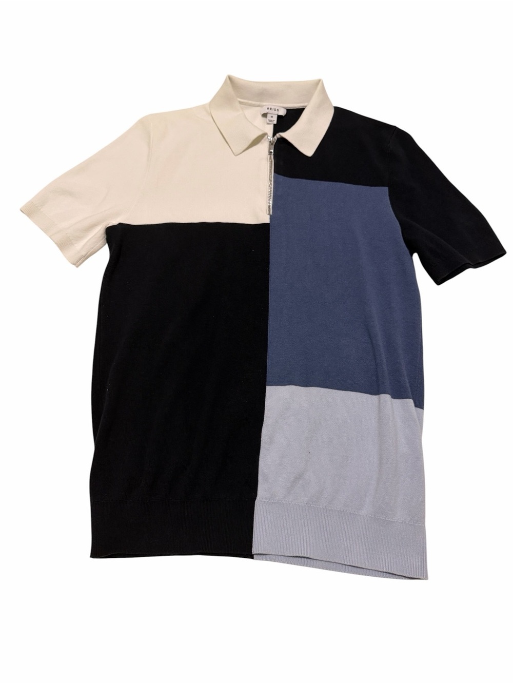 Reiss Men's Colorblock Zip Polo in Black, Gray & White, pre-owned - Picture 2 of 7